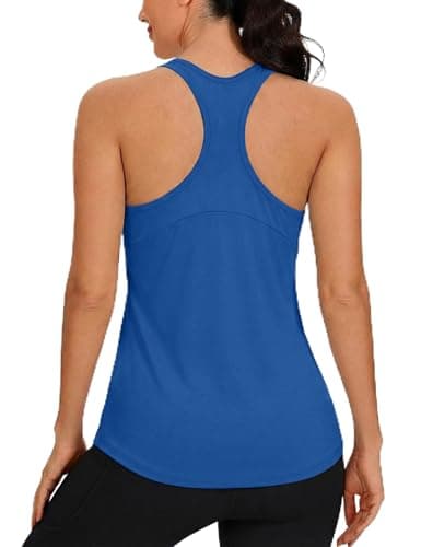 Image of Gyabnw Workout Tops for Women Reflective Running Top Breathable Sleeveless Racerback Gym Vest UK Yoga Training Royal Blue