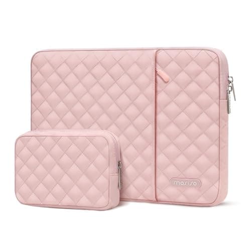 Image of MOSISO Laptop Case 13.3 inch, 13-13.3 inch Laptop Sleeve Compatible with MacBook Air/Pro 13 / Pro 14, HP Dell Acer ASUS Lenovo,Square Quilted Vertical Computer Bag with Pocket&Small Case, Chalk Pink