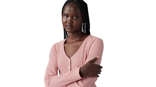 Image of Levi's Women's Long Sleeve Top Muse with V-Neck, Slim Fit, Red (Vanilla Stripe Scarl), XS