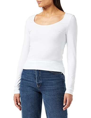 Image of Vero Moda Women's Vmmaxi My Soft Short U-neck Ga Long Sleeve Top, White (Bright White Bright White), M UK