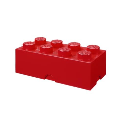 Image of LEGO Storage Brick 8 Knobs RED - Stackable Plastic Storage Box with Lid for Kids and Adults, Ideal Desk Organizer and Toy Box - 12.1L Capacity