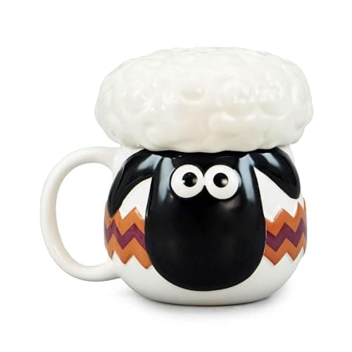 Image of Half Moon Bay | Shaun the Sheep | 3D Shaped Ceramic Mug with Woolly Lid | Official Aardman Merchandise | 350ml Novelty Tea and Coffee Cup | Gift for TV Fans and Collectors