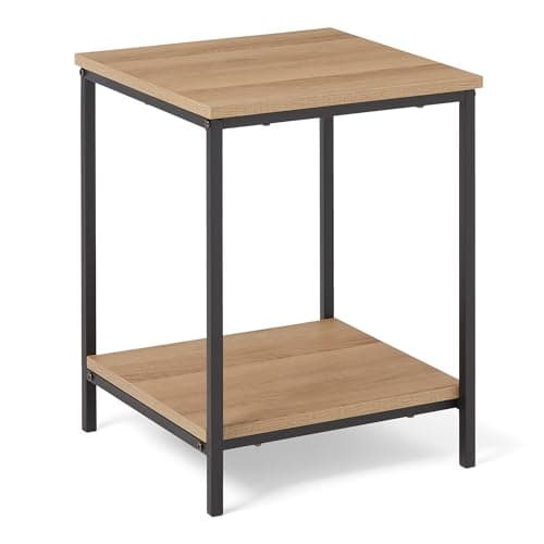 Image of Amazon Basics Side Table with Bottom Shelf, Square, Bedroom Nightstand, Living Room End Table with Steel Frame, Easy Assembly, 40 x 40 x 51 cm, Oak