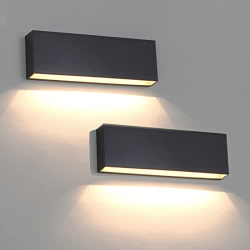 Image of DAWALIGHT Outdoor Wall Lights Mains Powered 2 Pack LED 6W LED 3000K Warm White IP65 Waterproof Outside Wall Wash Down Lights for Garden Front Door Patio Terrance Balcony Porch, Plastic, Dark Grey