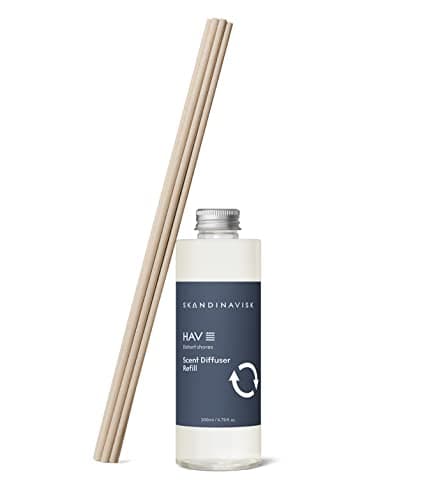 Image of Skandinavisk HAV 'Sea' Reed Diffuser Refill with 8 Reeds. Lasts +3 Months. Fragrance Notes: Salt Spray and Sea Kelp, Hawthorn and Beach Rose. 200 ml