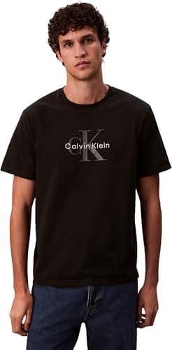 Image of Calvin Klein Men's Short Sleeve Monologo Cotton T-Shirt, Black (Black), M