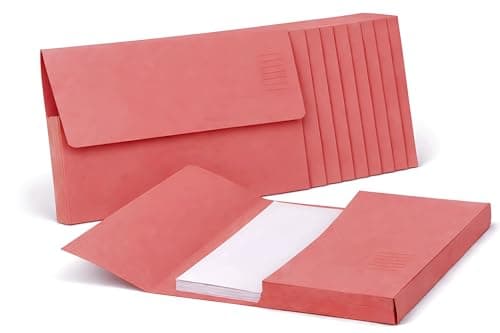 Image of Indigo® Foolscap Document Wallets Half Flap – 285gsm Heavy Duty Red File Wallets, 30mm Capacity Large Filing Envelopes for Office, School & Home (Pack of 25)