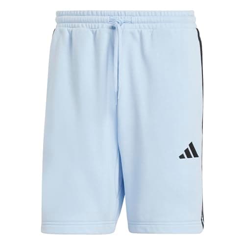 Image of adidas Men's Essential Three Stripes French Terry Short, Glow Blue/Black, L