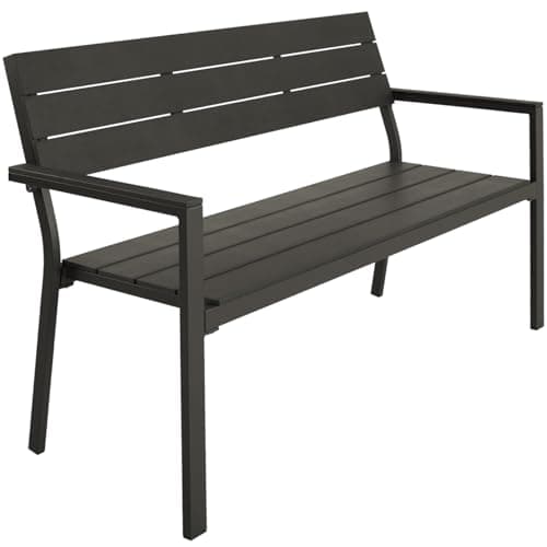 Image of tectake® Garden Bench - 2 Seater with Aluminium Frame & Durable Slats - Suitable for Terrace, Park, Balcony, Garden Furniture & Home - Weather Resistant, Easy to Assemble, 250 kg Load - Dark Grey