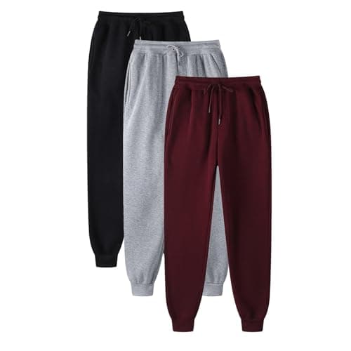 Image of 3 Pieces Joggers For Women Cuffed Ankles Sweatpants Elasticated High Waist Joggers Ladies Solid Color Drawstring Hiking Jogging Bottoms Baggy Tracksuit Bottoms With Pockets Travel Outdoor Streetwear