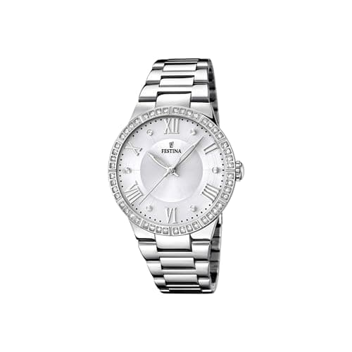 Image of Festina Women's Quartz Watch with White Dial Analogue Display and Silver Stainless Steel Bracelet F16719/1