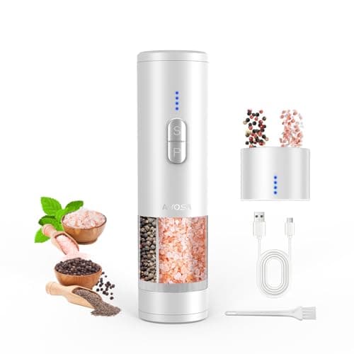 Image of Electric Salt and Pepper Grinder Set, 2 in 1 Dual Bins USB Rechargeable Refillable Automatic Salt and Pepper Mill Shaker with LED Light, Dual Ceramic Grinder Adjustable Coarseness, kitchen gift, white