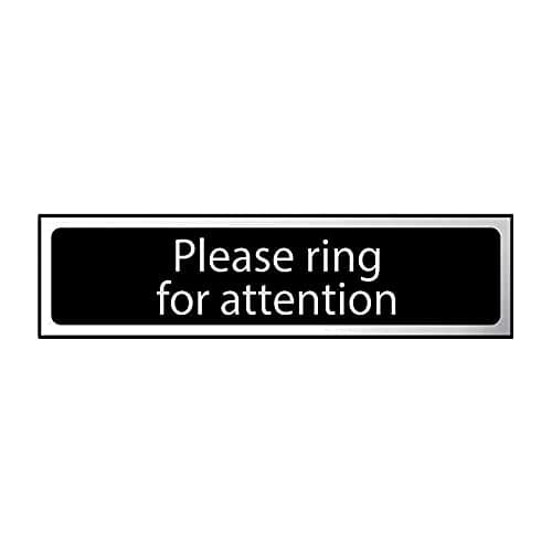 Image of Please Ring For Attention Sign - Self-Adhesive PVC - Black and Chrome Effect - 200mm x 50mm