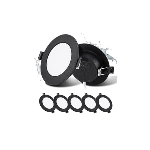 Image of Grebeam 5 Pack Black Spotlights Ceiling Lights 5W, 450LM, 3000K Warm White, IP44, recessed Ceiling Lights, Cut-Out: φ75-90mm, 25mm Ultra Slim, Spot Lights Ceiling for Bathroom