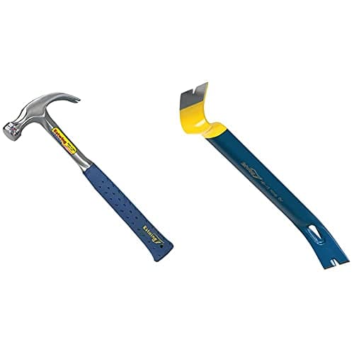 Image of Estwing ESTE316C 14-218 16-Ounce Claw Hammer with Nylon Vinyl Cushion Grip Handle, Smooth Face, 1-Pack & Ehb/15 Handy Bar 15in