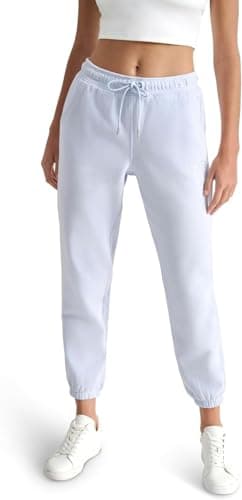 Image of DKNY Women's Varsity Embroidered Logo Jogger Fleece Sweatpant, Rain, M