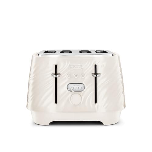 Image of De'Longhi Ballerina Seta - 4 Slice Toaster, Wide Slot Toaster with Independent Controls, Defrost & Reheat Functions, Extra Lift, Removable Crumb Trays, 1800W, Silk Beige (CTDS4003.CR)
