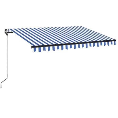 Image of vidaXL Manual Retractable Awning with LED Lights, Blue and White, 350x250cm, Durable Powder-Coated Aluminum Frame and Water- Polyester Fabric.