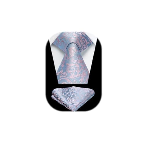 Image of HISDERN Mens Baby Blue Tie Paisley Tie Handkerchief Wedding Necktie & Pocket Square Set Light Blue Jacquard for Men