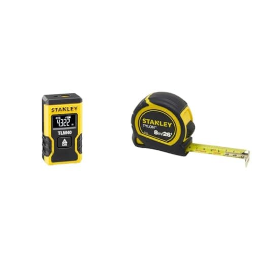 Image of STANLEY Pocket Laser Distance Measure 12M (TLM40) STHT77666-0, Black+yellow & Tylon 8m/26ft Pocket Tape Yellow/Black, 0-30-656