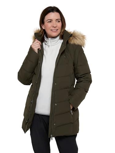 Image of Mountain Warehouse Isla II Womens Down Jacket - Water Resistant Puffer Coat with Faux Fur Trim Hood, Zipped Pockets & Thermal Tested -35 °C - For Winter & Outdoors Dark Khaki Women's Size 8