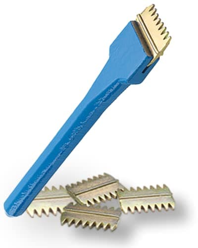 Image of 1.5" Scutch Chisel and Combs Set - Footprint. Superior Strength Drop Forged Handle. 5 Double-Ended Combs Included. Essential Builders Hand Tools for a bricky/Bricklayer or Stone Mason