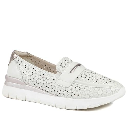Image of Arch Support Leather Slip On Shoes - Cream Size 5