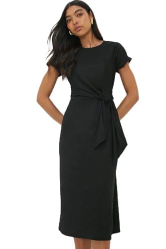Image of Dorothy Perkins Women’s Tie Detail Short Sleeve Jersey Midi Dress Black