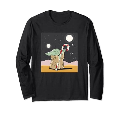 Image of Star Wars The Mandalorian Grogu Christmas Holiday Candy Cane Long Sleeve T-Shirt