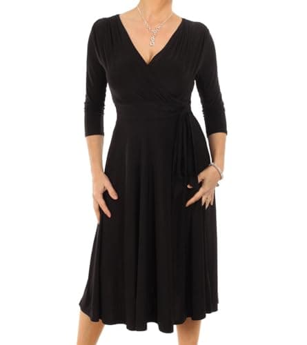 Image of Blue Banana Women's V Neck Fit & Flare Knee Length Dress - Black Size 12