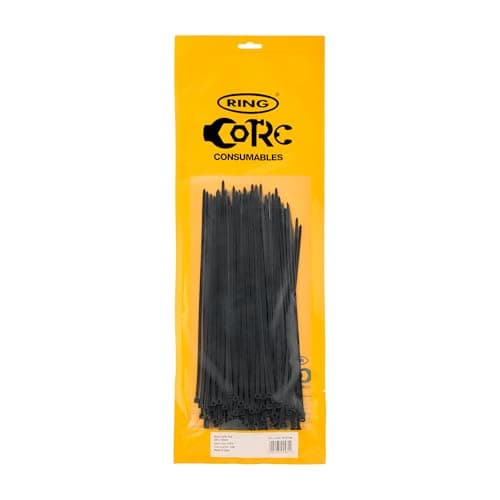 Image of RING Black Cable Ties, 300 x 4.8 mm (100 Pcs) General Purpose, Supplied in a Re-Sealable Pack