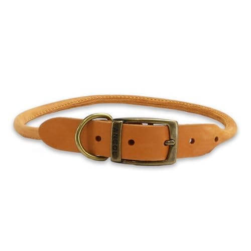Image of Ancol Timberwolf Round Leather Dog Collar in Mustard - Comfortable Top Grain Bridle Leather Pet Accessory - Adjustable Puppy Neckband - 35-43cm Size 4