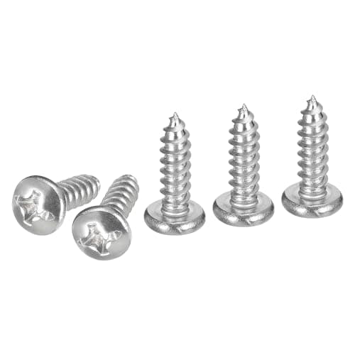 Image of DTGN #6x1/2" Phillips Pan Head Self-tapping Screw - 100Pack - Bright Finish 304 Stainless Steel Sheet Metal Screws Wood Screws