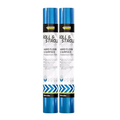 Image of BUILDWARE 2x Roll & Stroll Hard Surface Protector – Self-Adhesive, Waterproof, Transparent Blue, 600mm x 25m – Floor Protection
