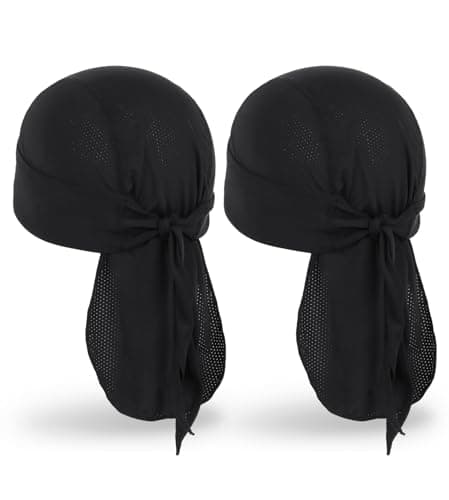 Image of MELASA Cycling Bandana Skull Cap, Cooling Durag Helmet Liner, Sweat Head Scarf Running Hat Beanie for Men Cycling Motorcycle Running(Black&Black)