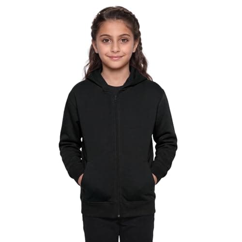 Image of GW CLASSY OUTFIT Kids Girls Boys Zipper Hoodie Unisex Fleece Zipper Top Jacket PE School Sweat Hoodie Casual Fashion UK Size 4-13 Years (7-8 Years, Black)