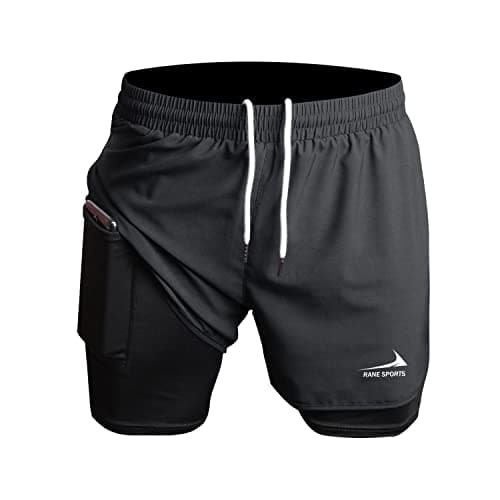 Image of Men's Running Shorts 2 in 1 Short Gym Athletic Outdoor Jogging Workout Training Shorts Black L