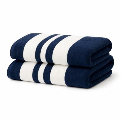 Image of BURAKH 2 Pack Cotton Terry Hand Towels 180 x 100 cm, Soft Absorbent Bath & Shower Towels with Striped Design for Home, Gym & Travel (White & Blue Style 2)