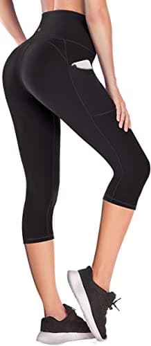 Image of Ewedoos Cropped Gym Leggings with Pockets Capri Yoga Pants for Women High Waisted 3/4 Leggings for Workout Sport Exercise
