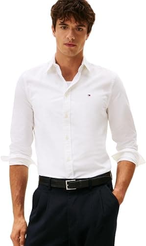 Image of Tommy Hilfiger Men’s Flex Poplin Kent Collar Slim Fit Shirt, White (White), S