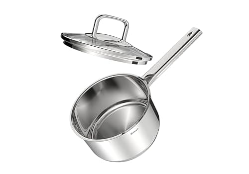 Image of Rostique 16 cm/1.8 L Stainless Steel Saucepan with Glass Lid, Suitable for All Hobs, PTFE, PFAS and PFOA Free