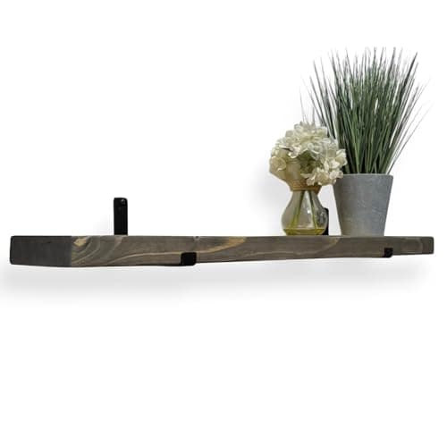 Image of MKGT Narrow Wall Shelf – 15cm Deep Solid Wood Floating Shelf, Rustic Oak Finish, Handmade Shelving Unit for Kitchen & Living Room (Driftwood Grey, 40 cm)