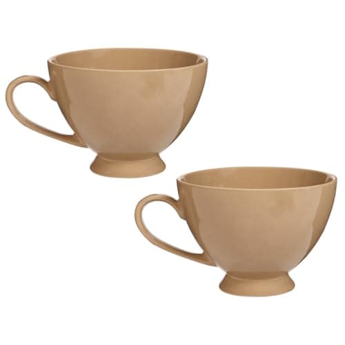 Image of Dibor Ceramic Mugs Set of 2 Dishwasher Safe Stoneware Crockery Footed Coffee Cups Tea Mugs Dining Breakfast Set 600ml/20oz (Cream)