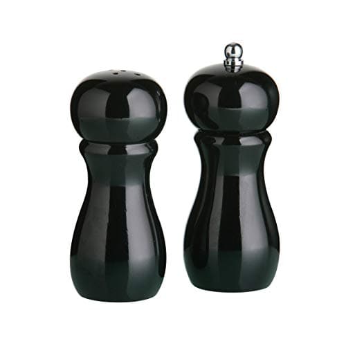 Image of Premier Housewares 1103855 Salt Shaker and Pepper Mill Set - Black Shiny Finish, H11 x W5 x D5cm