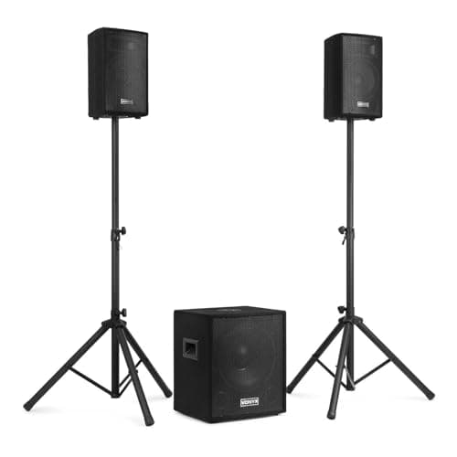 Image of Vonyx VX0812BT 2.1 Active Speaker Kit with 12-Inch Subwoofer, Bluetooth PA System, Portable Active PA Speakers for DJs, Events, Karaoke, 800W with Speaker Stands, MP3 Player & EQ