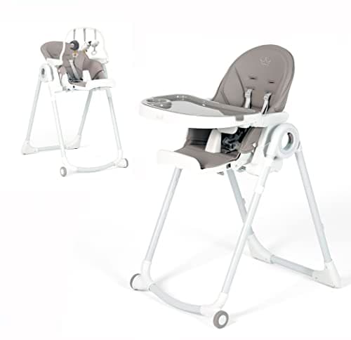 Image of Allis Baby Lola High Chair, Adjustable Folding Baby Chair with Multiple Height and Seat Positions, Removable Tray, 5 Point Harness, Portable Highchair for Babies and Toddlers (Grey)