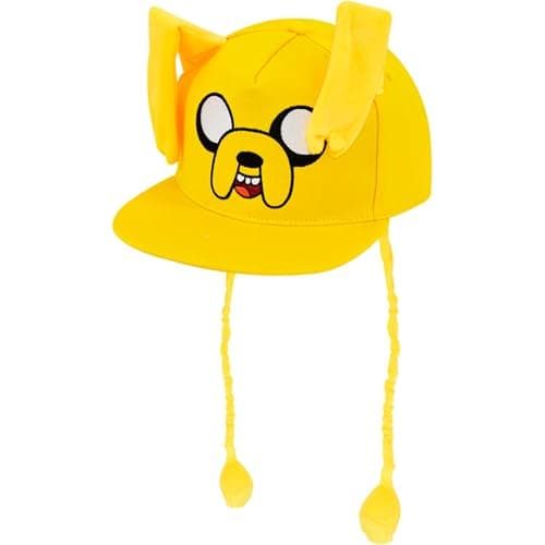 Image of Adventure Time Baseball Cap, Jake The Dog Adjustable Snapback Hat with 3D Ears and Tassels, Flat Brim, Yellow, One Size