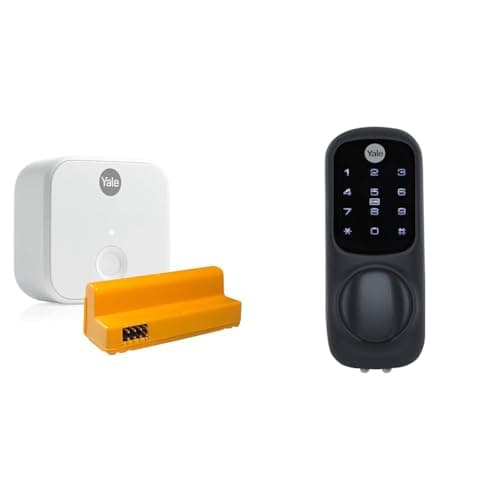 Image of Yale Connect Wi-Fi Bridge + Yale Access Module & Keyless Connected Door Lock - Black - No Key Needed, Lock/Unlock with PIN Code, Key Tag, Phone Tag, Compatible with 60 mm Nightlatch