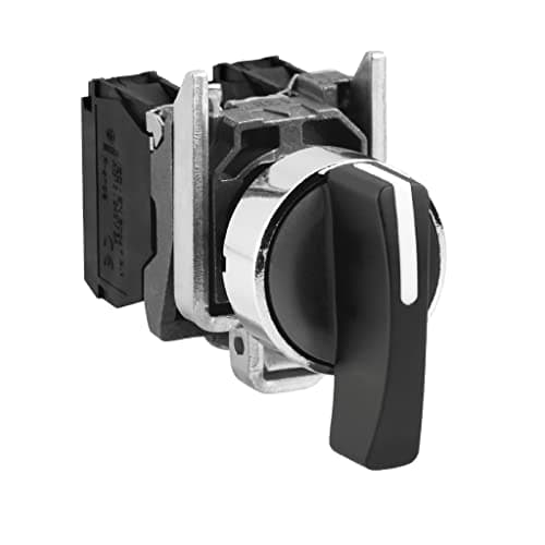 Image of Schneider Electric Harmony XB4 - Selector Switch, Metal, 3 Positions, Spring Return to Center, Long handle, 2NO, 22 mm Mount, XB4BJ53, Black