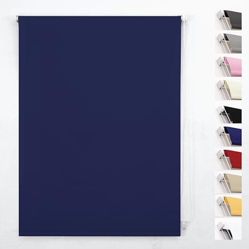 Image of Funky Gadgets Roller Blinds Thermal Blackout Roller Blind, Easy Fit Child Safe Trimmable UV Protection Home Office Window Blinds, Navy Blind (90cm Wide X 165cm Drop)